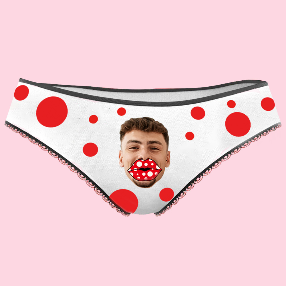 Custom Face Women's Panties Personalized Red Lips Briefs-Blongser