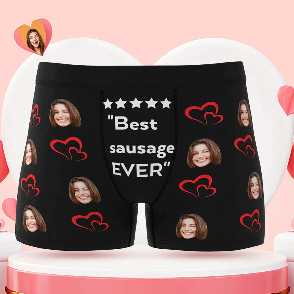 Custom Men's Face Boxer Briefs Best Sausage Ever Personalized Funny Valentine's Day Gift for Him-Blongser