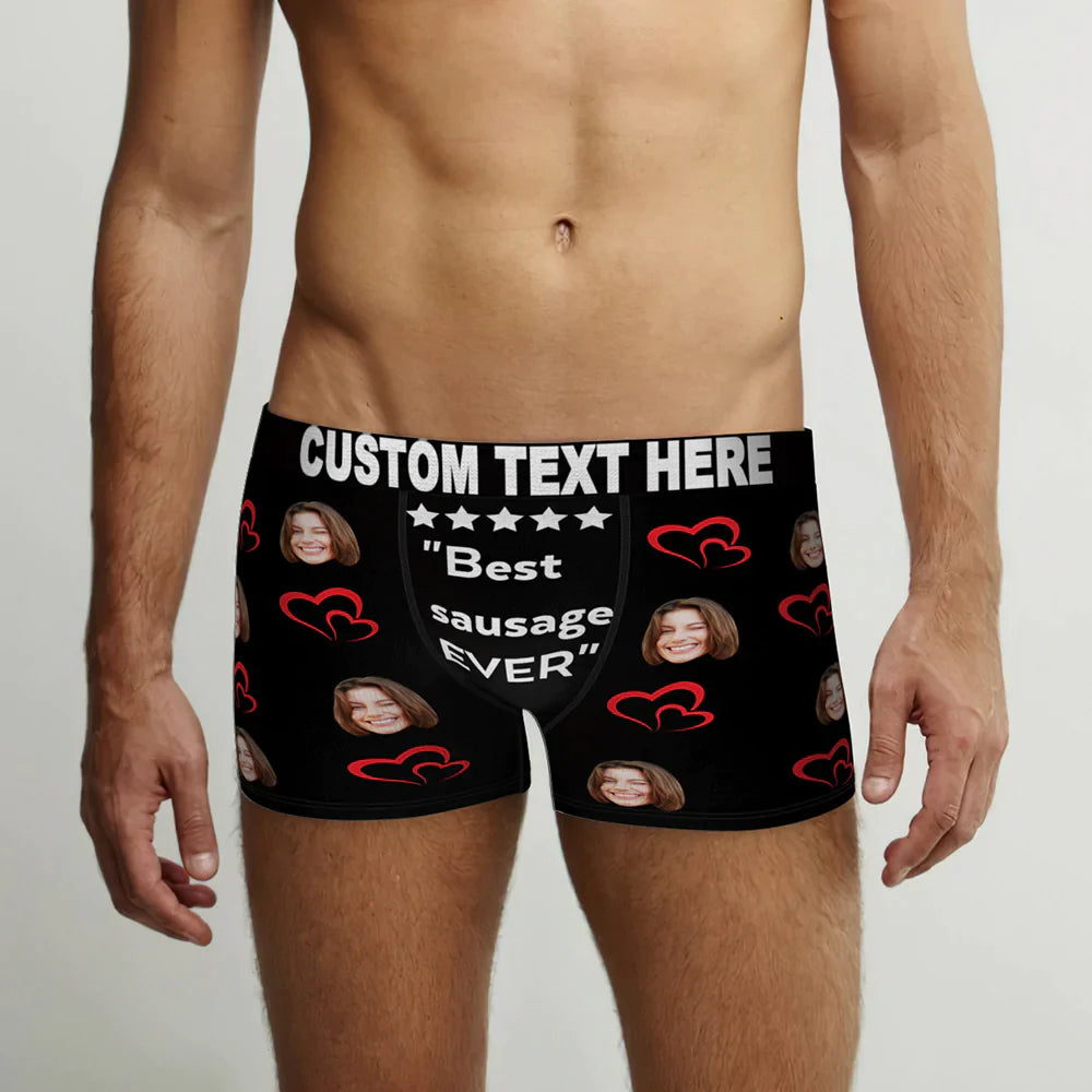 Custom Men's Face Boxer Briefs Best Sausage Ever Personalized Funny Valentine's Day Gift for Him-Blongser