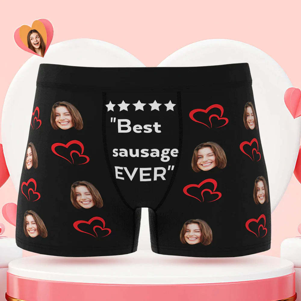 Custom Men's Face Boxer Briefs Best Sausage Ever Personalized Funny Valentine's Day Gift for Him-Blongser