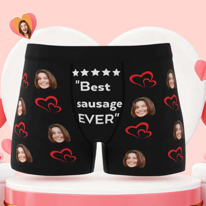 Custom Men's Face Boxer Briefs Best Sausage Ever Personalized Funny Valentine's Day Gift for Him-Blongser