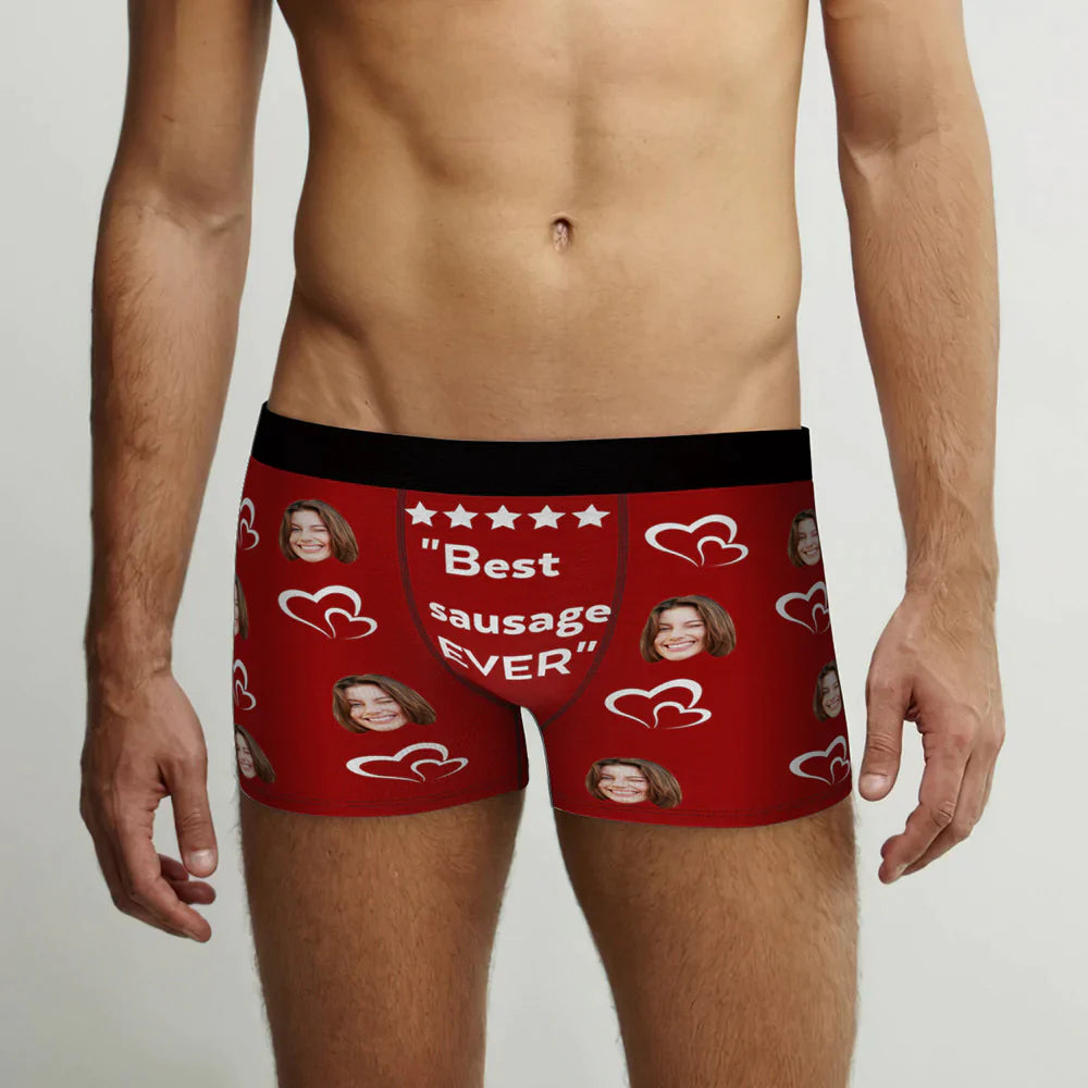 Custom Men's Face Boxer Briefs Best Sausage Ever Personalized Funny Valentine's Day Gift for Him-Blongser