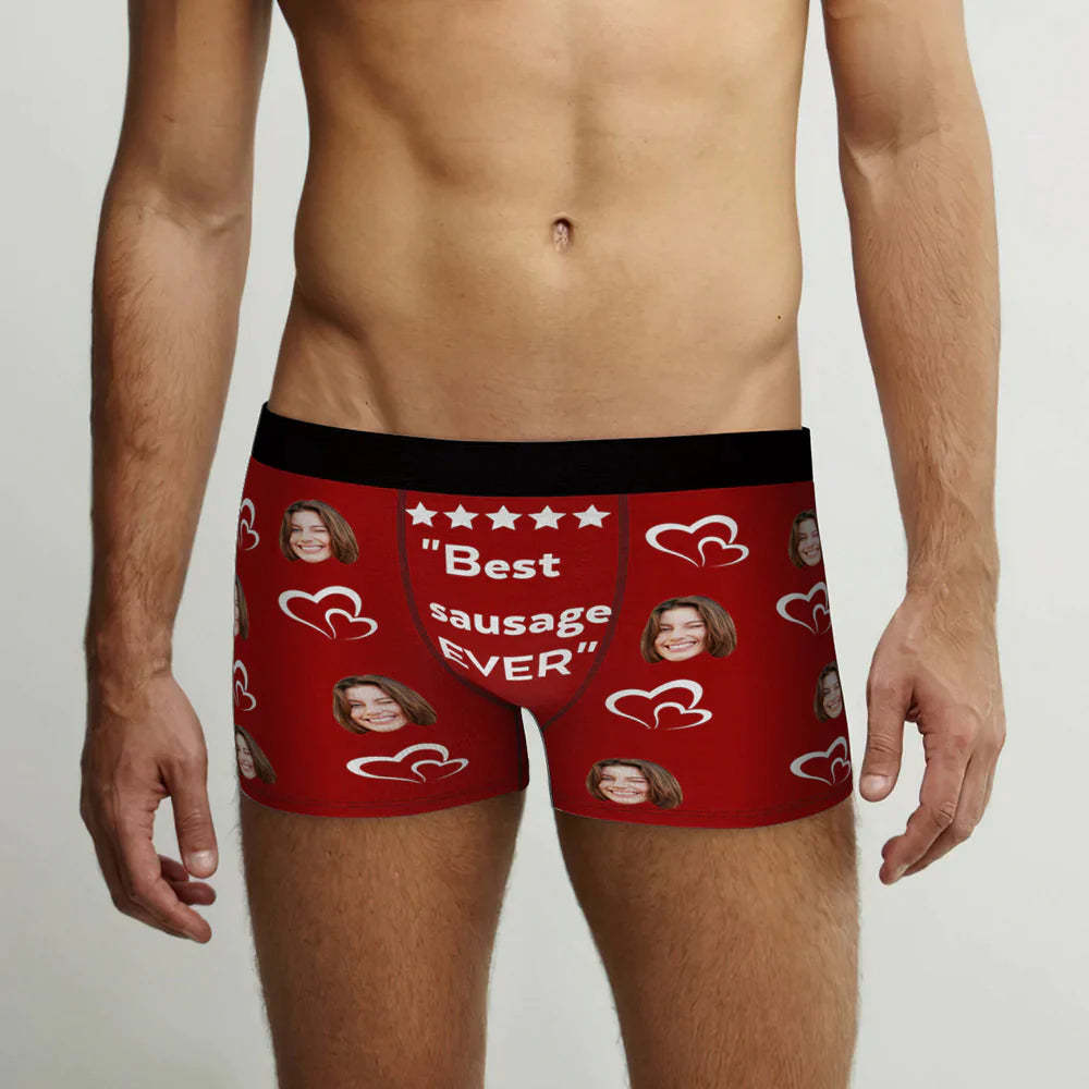 Custom Men's Face Boxer Briefs Best Sausage Ever Personalized Funny Valentine's Day Gift for Him-Blongser