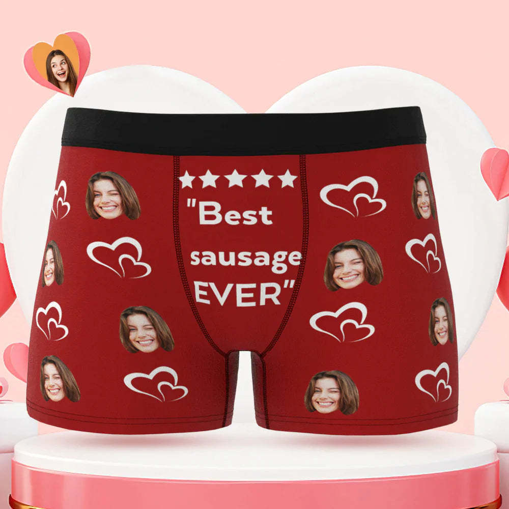 Custom Men's Face Boxer Briefs Best Sausage Ever Personalized Funny Valentine's Day Gift for Him-Blongser