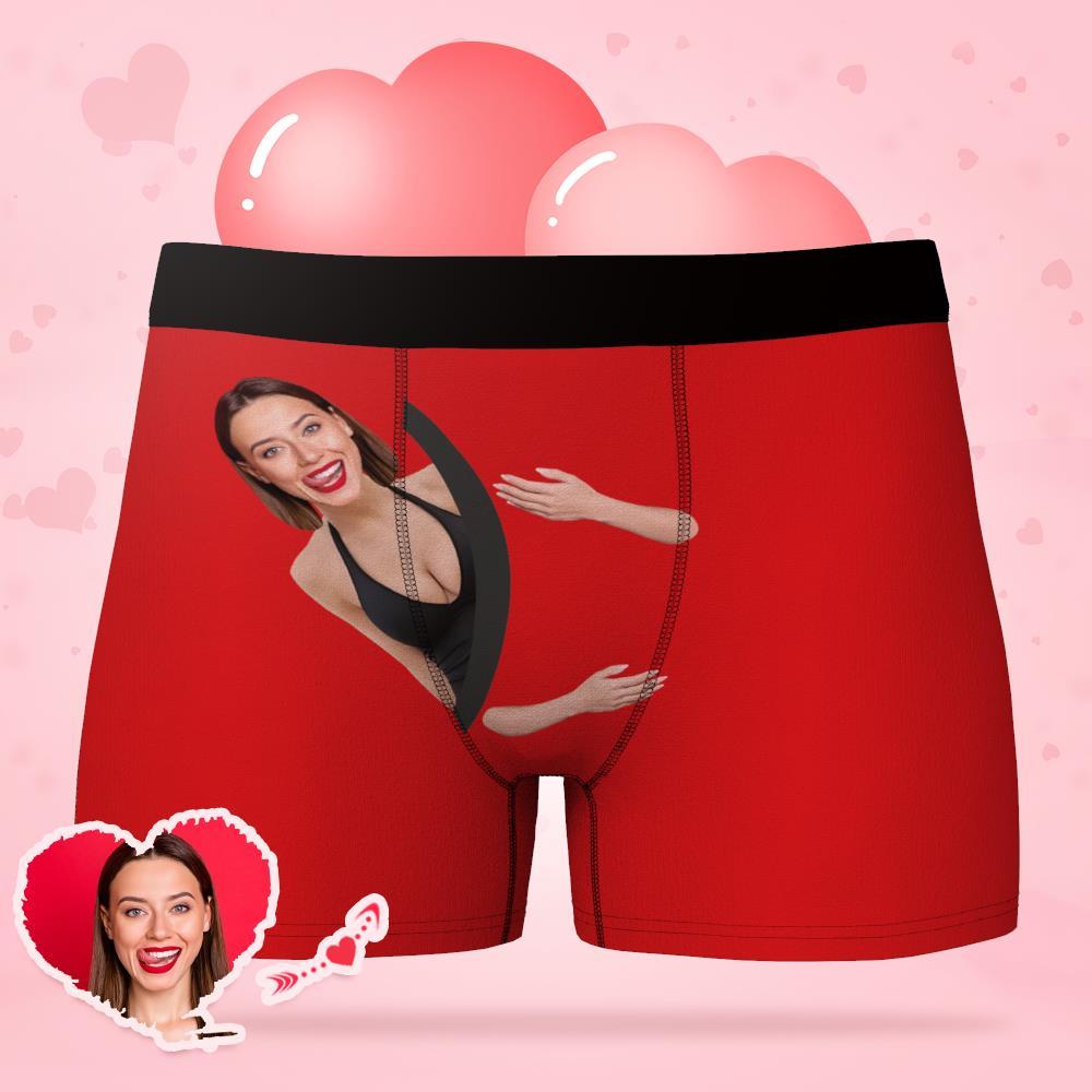 Custom Face Underwear Hug My Treasure Men's All-Over Boxer Briefs-Blongser