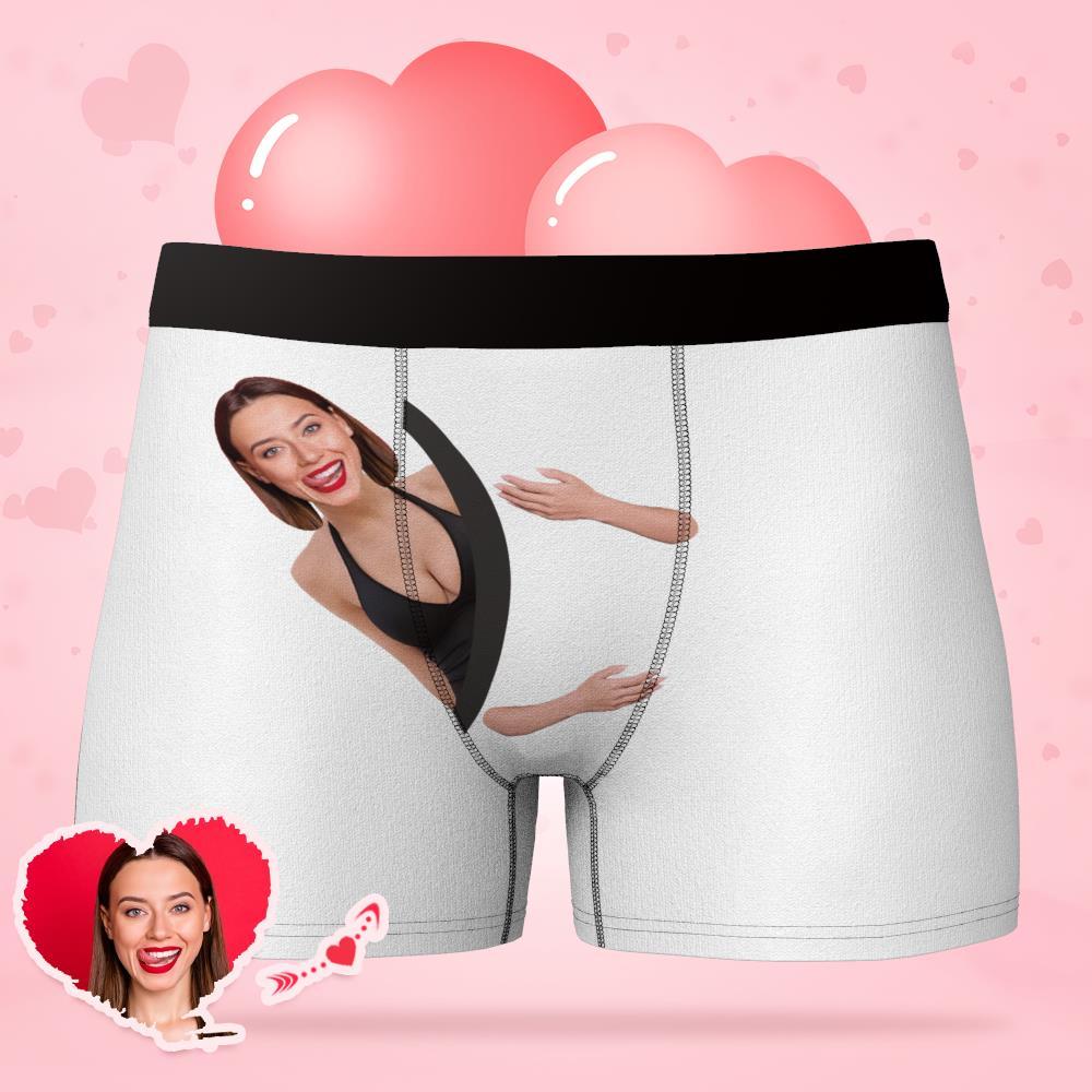 Custom Face Underwear Hug My Treasure Men's All-Over Boxer Briefs-Blongser