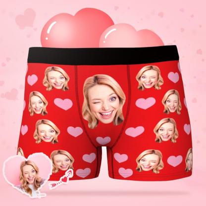 Custom Face Boxer Shorts Men's Underwear with Little Heart-Blongser