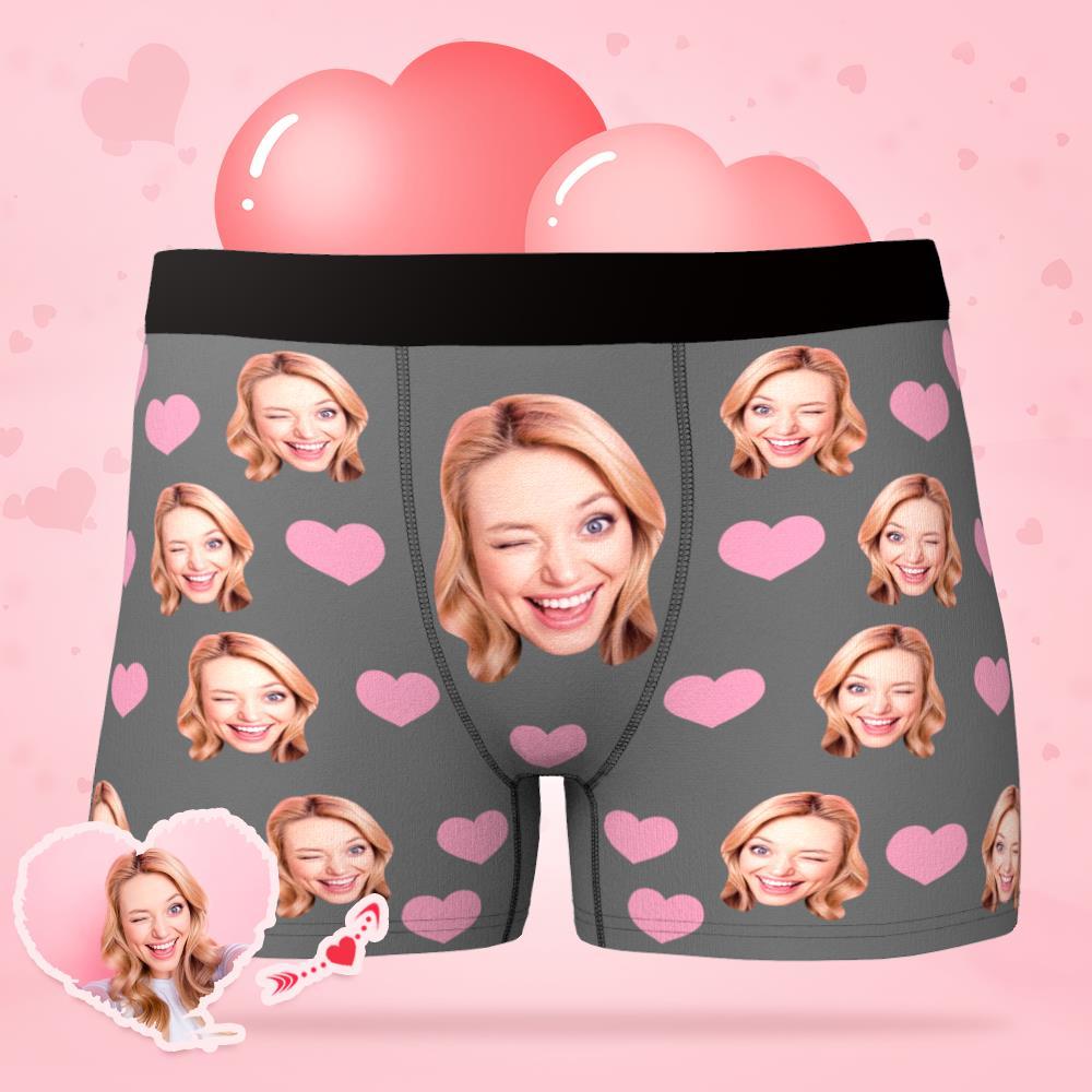 Custom Face Boxer Shorts Men's Underwear with Little Heart-Blongser