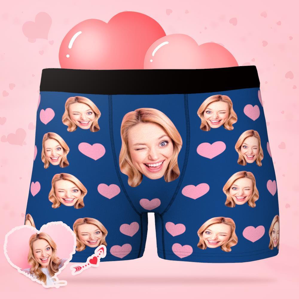 Custom Face Boxer Shorts Men's Underwear with Little Heart-Blongser