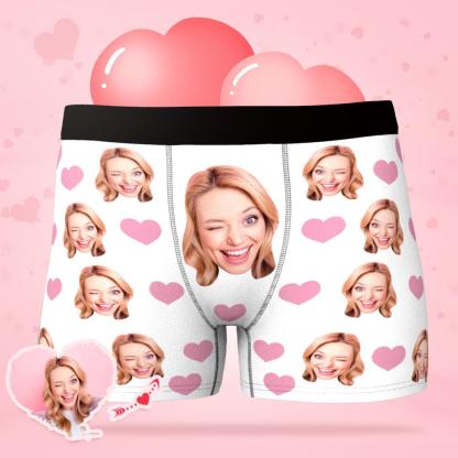 Custom Face Boxer Shorts Men's Underwear with Little Heart-Blongser