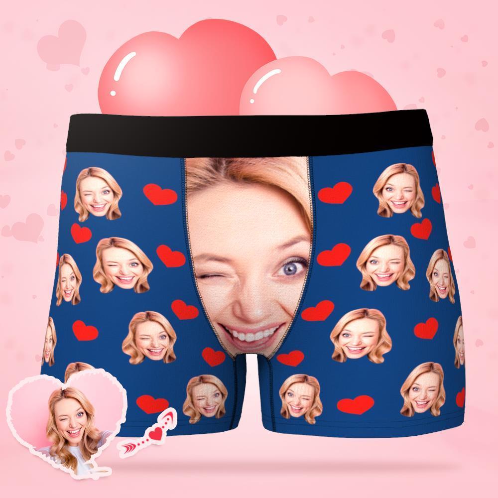 Custom Face Underwear Personalized Love Heart Photo Boxer Briefs-Blongser