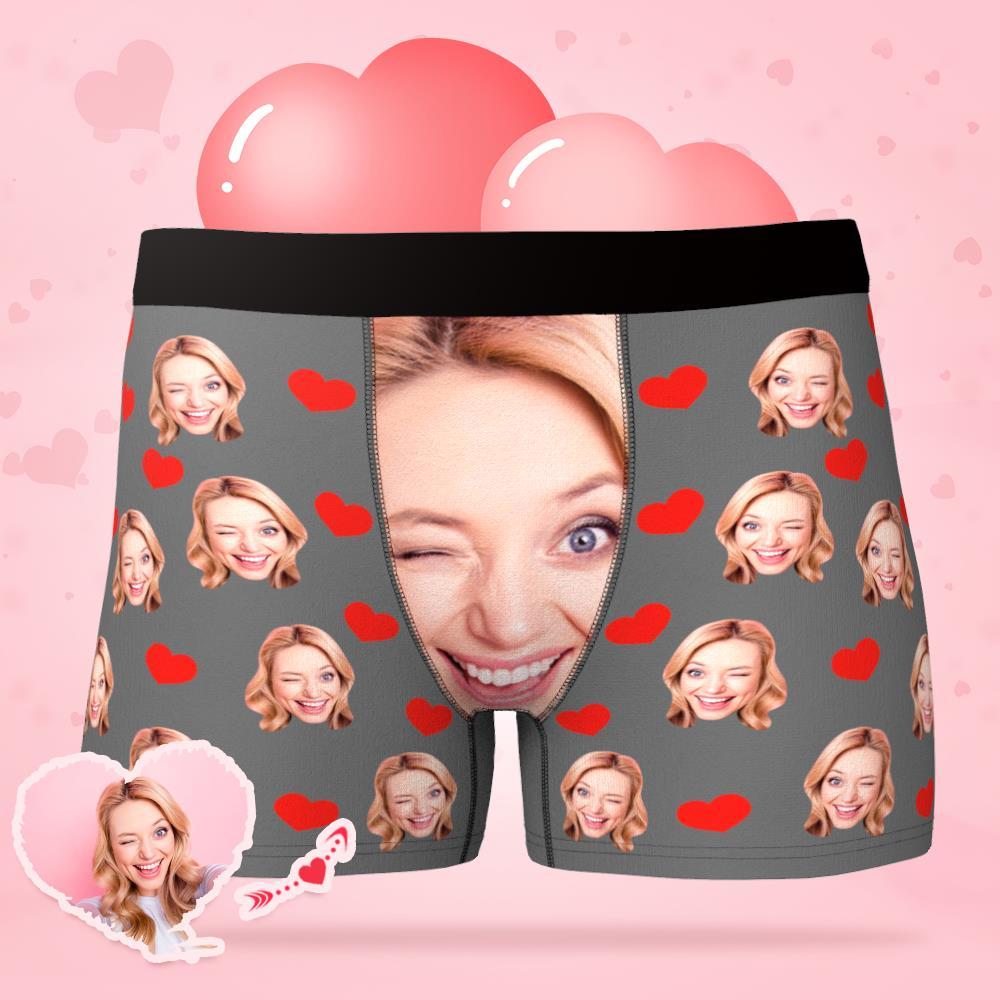 Custom Face Underwear Personalized Love Heart Photo Boxer Briefs-Blongser