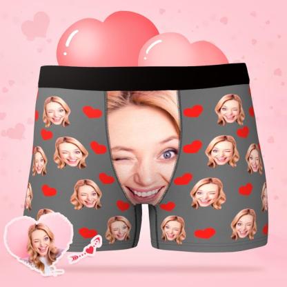 Custom Face Underwear Personalized Love Heart Photo Boxer Briefs-Blongser
