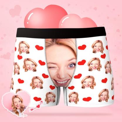 Custom Face Underwear Personalized Love Heart Photo Boxer Briefs-Blongser