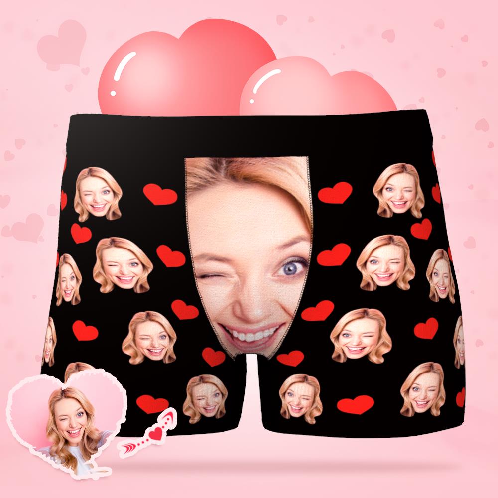 Custom Face Underwear Personalized Love Heart Photo Boxer Briefs-Blongser