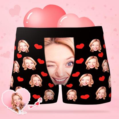 Custom Face Underwear Personalized Love Heart Photo Boxer Briefs-Blongser