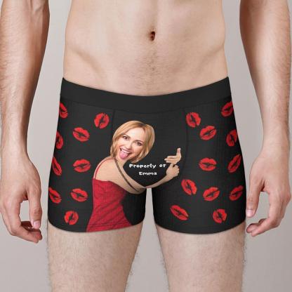 Custom Sexy Red Lips Boxer Brief with Face and Name-Blongser