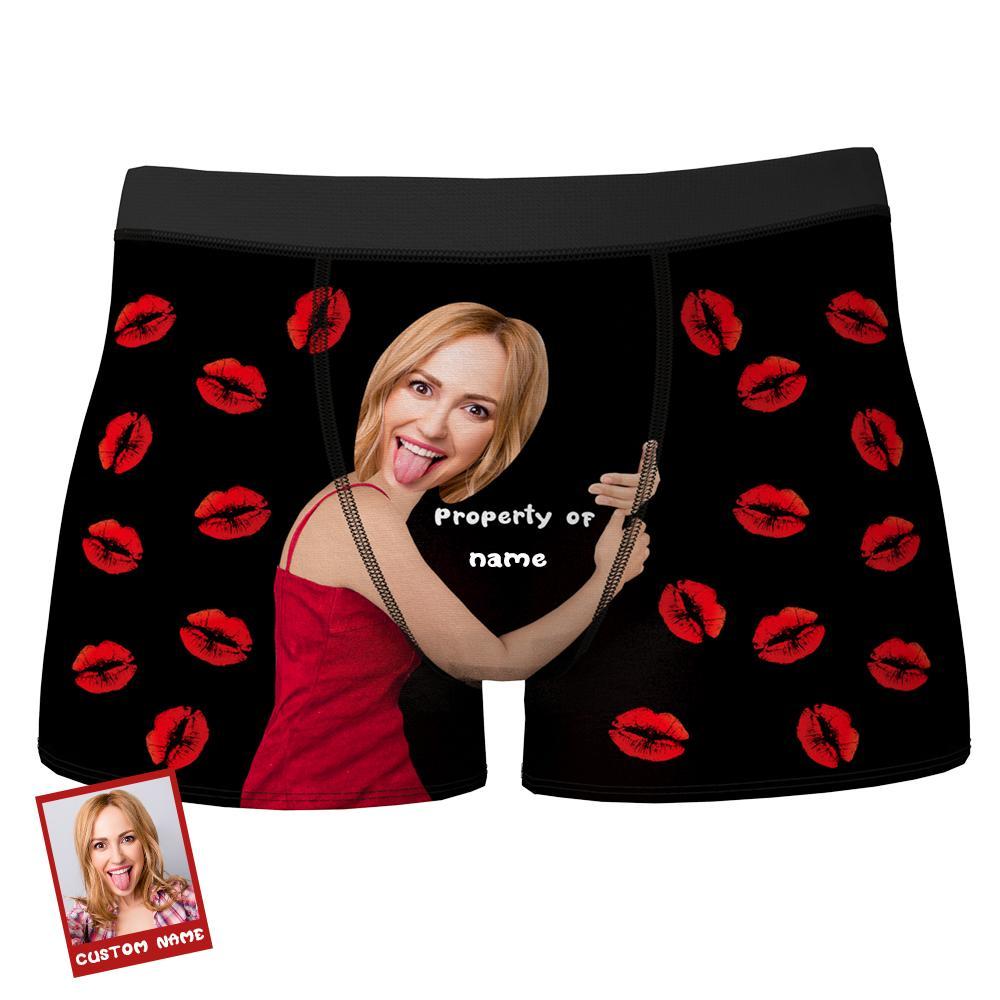 Custom Sexy Red Lips Boxer Brief with Face and Name-Blongser