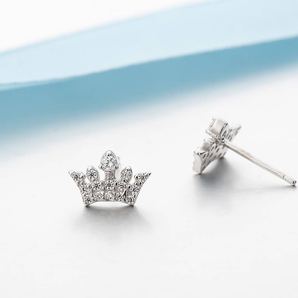 Crown Stud Earrings 925 Sterling Silver-Blongser