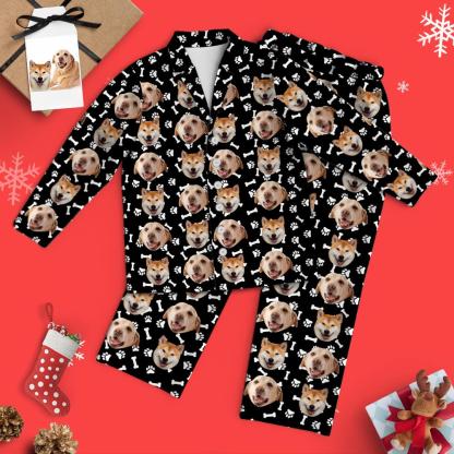 Custom Face Pajamas Family Set - Dog face and bones-Blongser