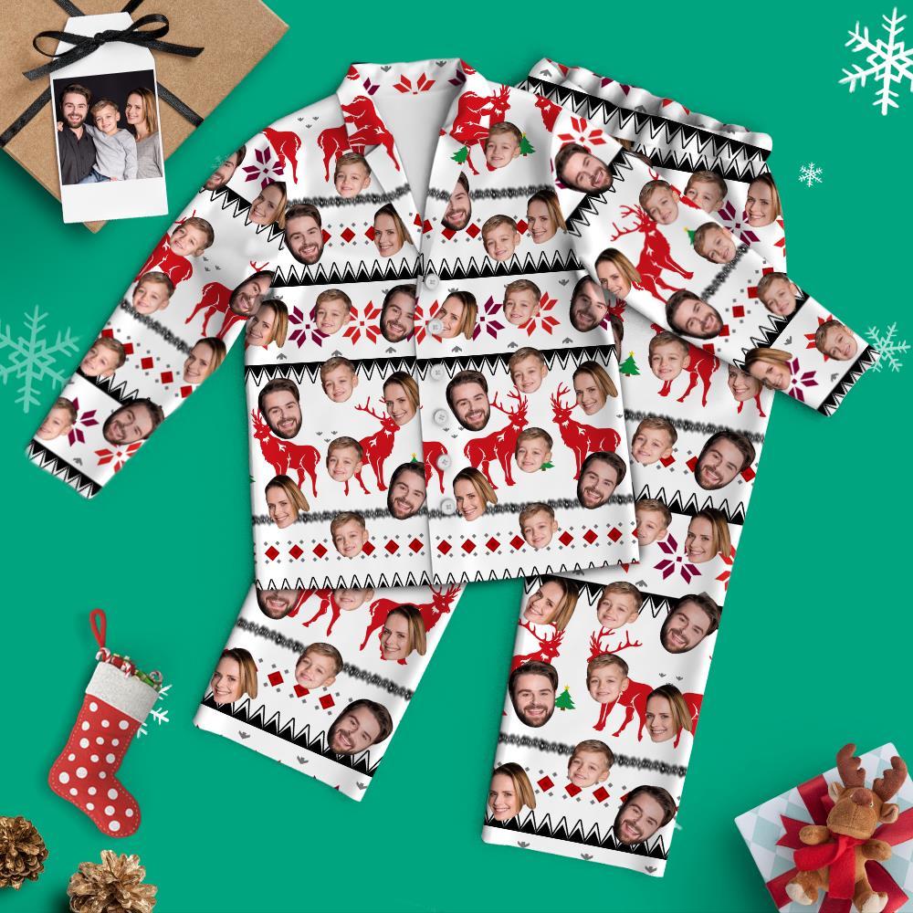 Custom Face Christmas Long Sleeve White Pajamas with Reindeer-Blongser