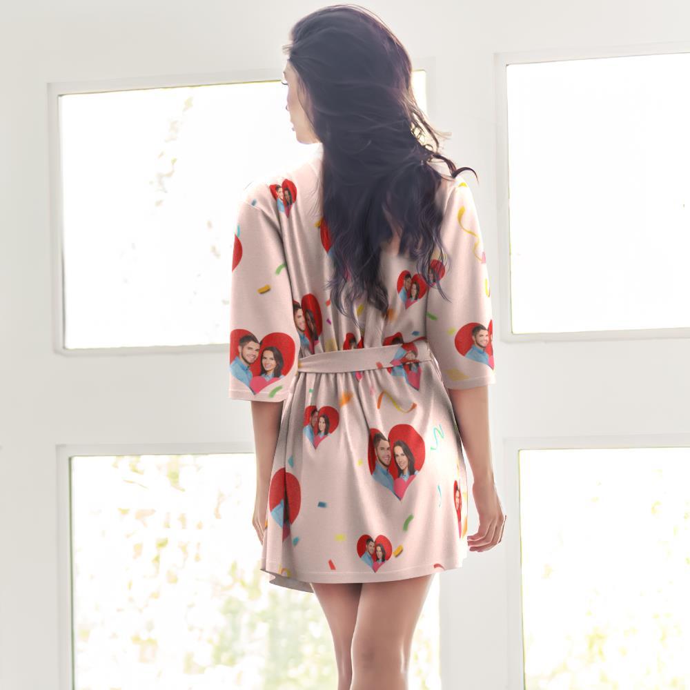 Custom Personalized Pajamas Photo Couple Love Women's Short Pajama Kimono Robe Sleepwear-Blongser