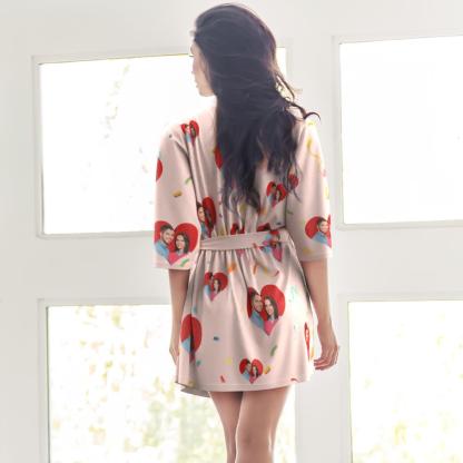 Custom Personalized Pajamas Photo Couple Love Women's Short Pajama Kimono Robe Sleepwear-Blongser