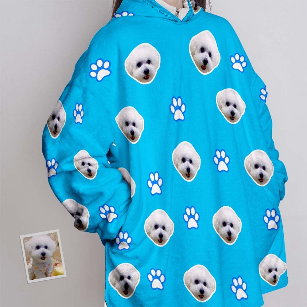 Custom Face Blanket Pajama Personalized Blanket Hoodie Gift for Women Pet Paw-Blongser