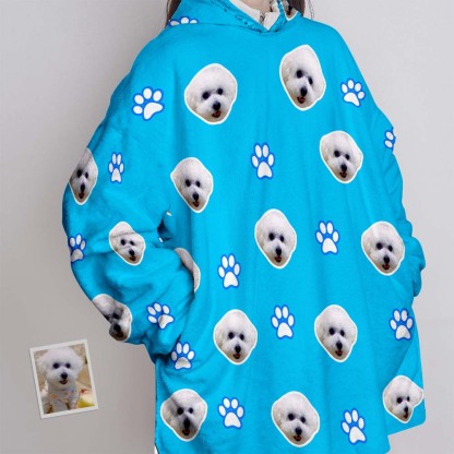 Custom Face Blanket Pajama Personalized Blanket Hoodie Gift for Women Pet Paw-Blongser