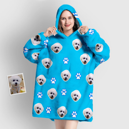 Custom Face Blanket Pajama Personalized Blanket Hoodie Gift for Women Pet Paw-Blongser