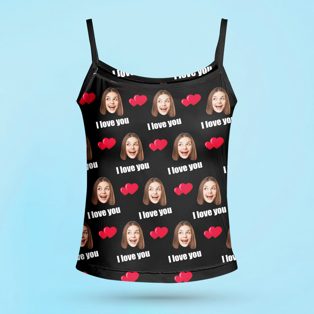 Custom Sleepwear Set With Face Customized Photo Pajamas Gifts for Her Heart & I love you-Blongser