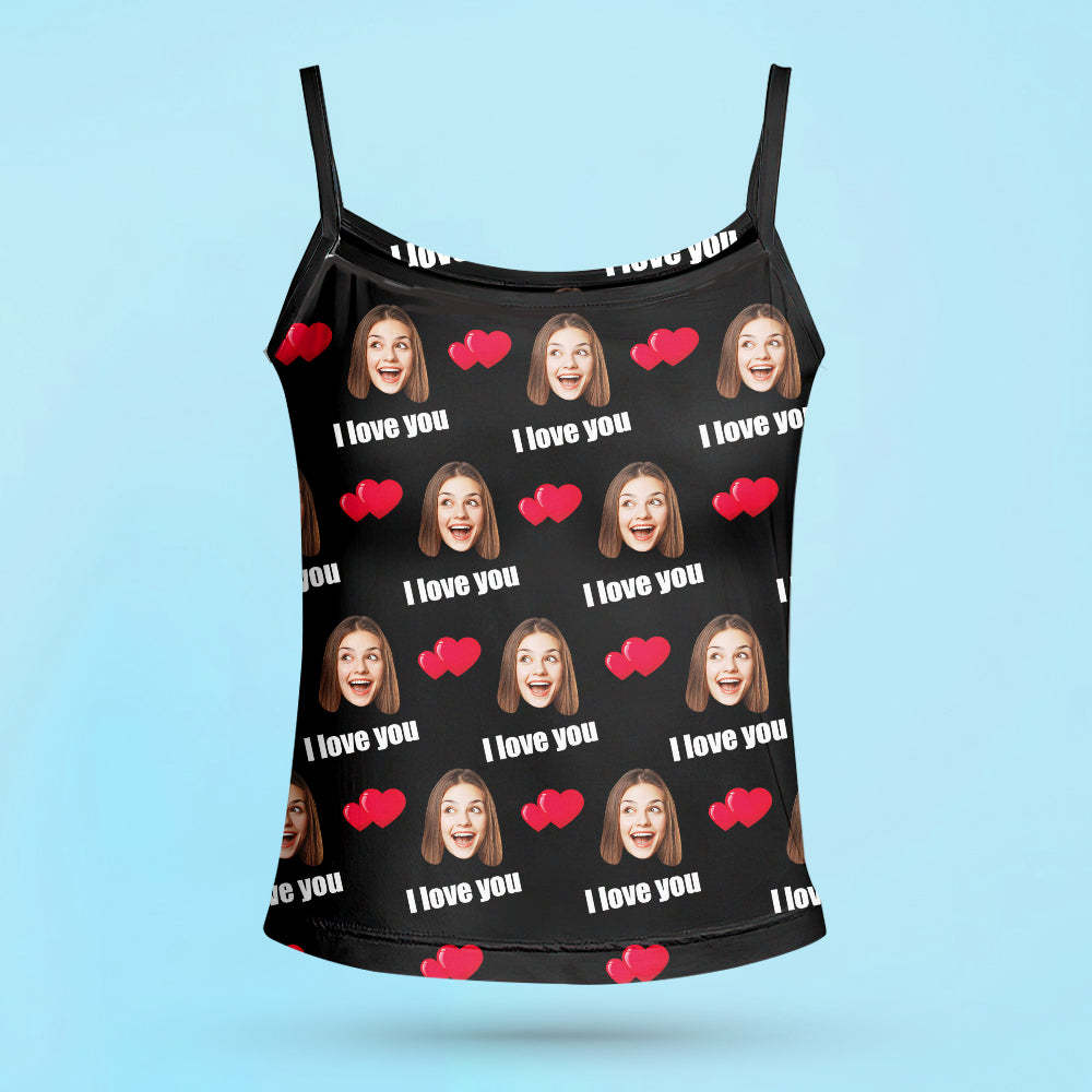 Custom Sleepwear Set With Face Customized Photo Pajamas Gifts for Her Heart & I love you-Blongser