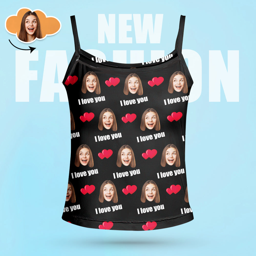 Custom Sleepwear Set With Face Customized Photo Pajamas Gifts for Her Heart & I love you-Blongser