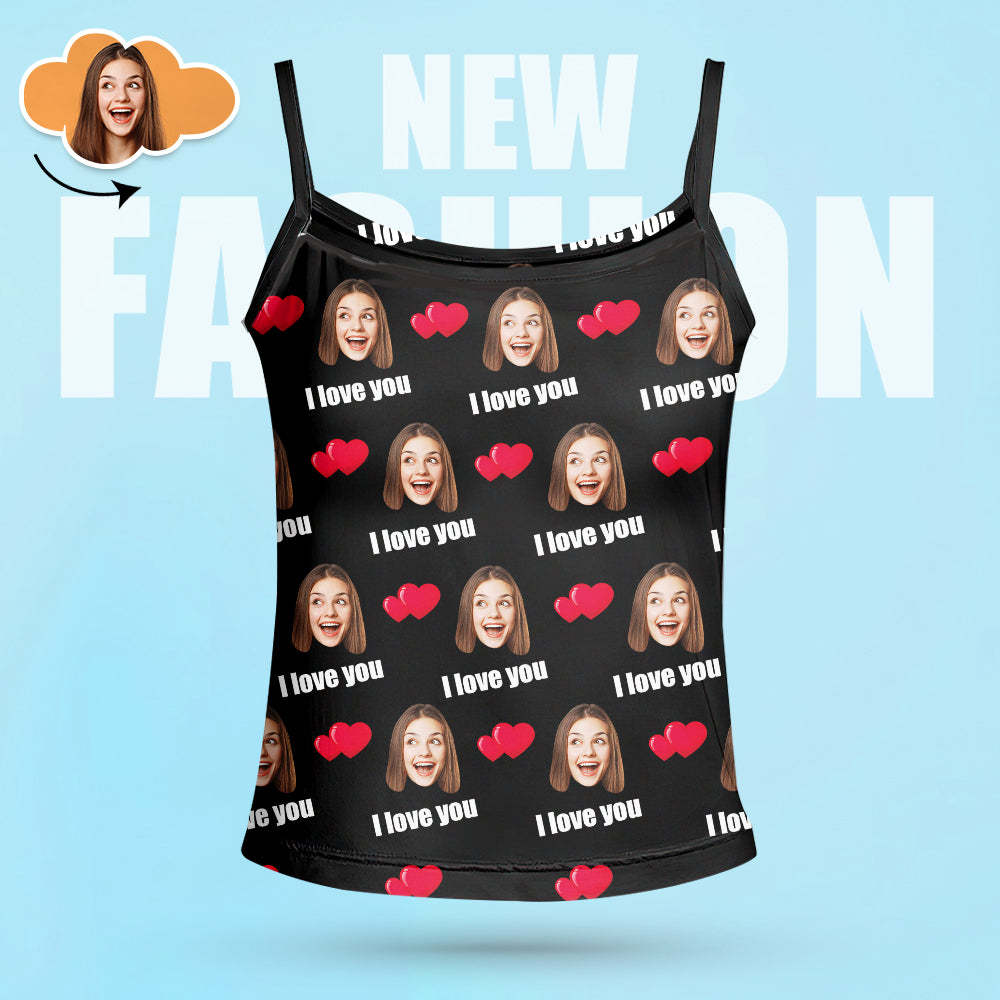 Custom Sleepwear Set With Face Customized Photo Pajamas Gifts for Her Heart & I love you-Blongser