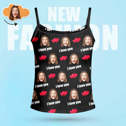 Custom Sleepwear Set With Face Customized Photo Pajamas Gifts for Her Heart & I love you-Blongser