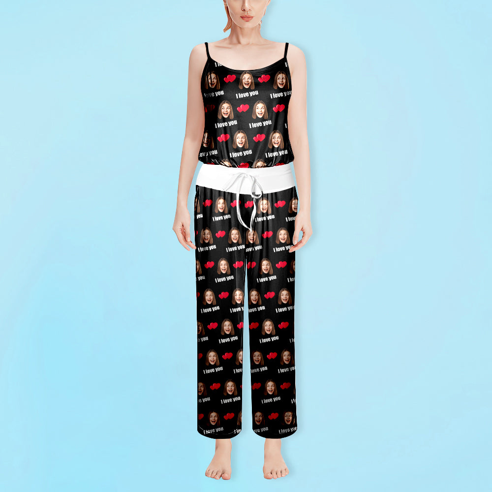 Custom Sleepwear Set With Face Customized Photo Pajamas Gifts for Her Heart & I love you-Blongser