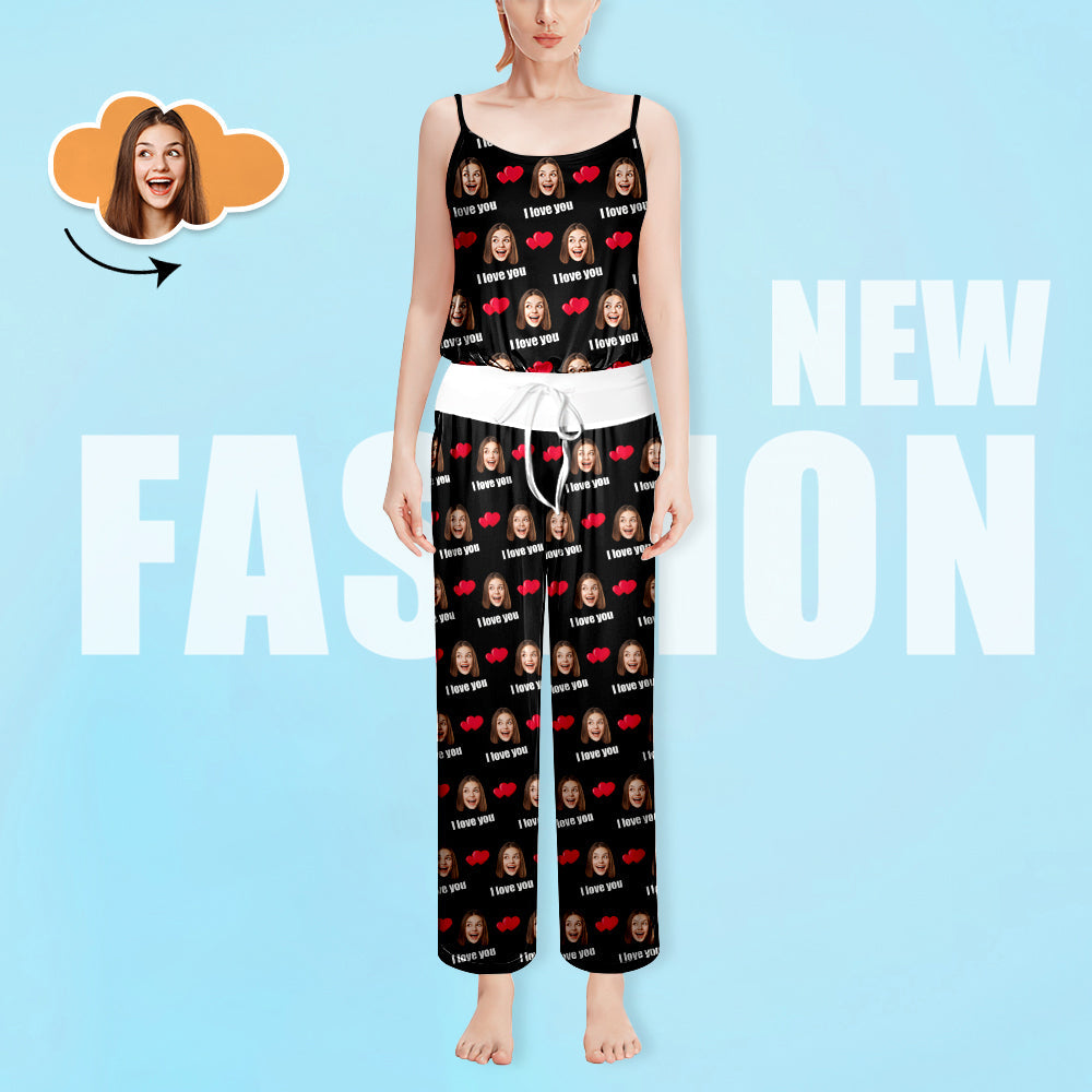 Custom Sleepwear Set With Face Customized Photo Pajamas Gifts for Her Heart & I love you-Blongser