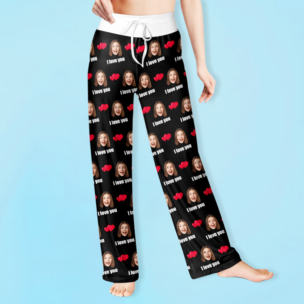 Custom Sleepwear Set With Face Customized Photo Pajamas Gifts for Her Heart & I love you-Blongser