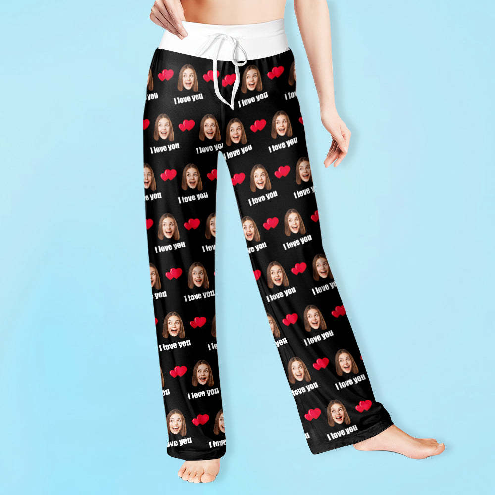 Custom Sleepwear Set With Face Customized Photo Pajamas Gifts for Her Heart & I love you-Blongser