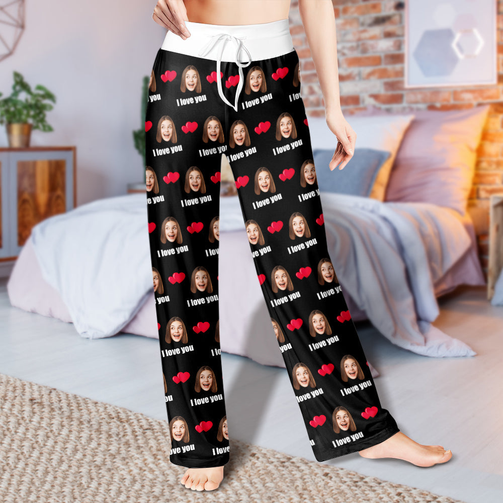 Custom Sleepwear Set With Face Customized Photo Pajamas Gifts for Her Heart & I love you-Blongser