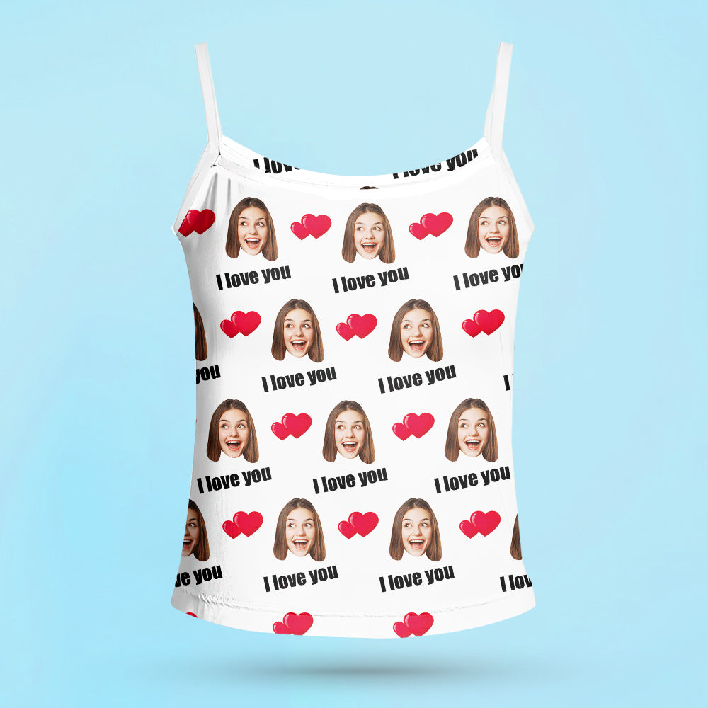 Custom Sleepwear Set With Face Customized Photo Pajamas Gifts for Her Heart & I love you-Blongser