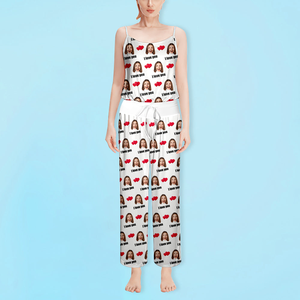 Custom Sleepwear Set With Face Customized Photo Pajamas Gifts for Her Heart & I love you-Blongser