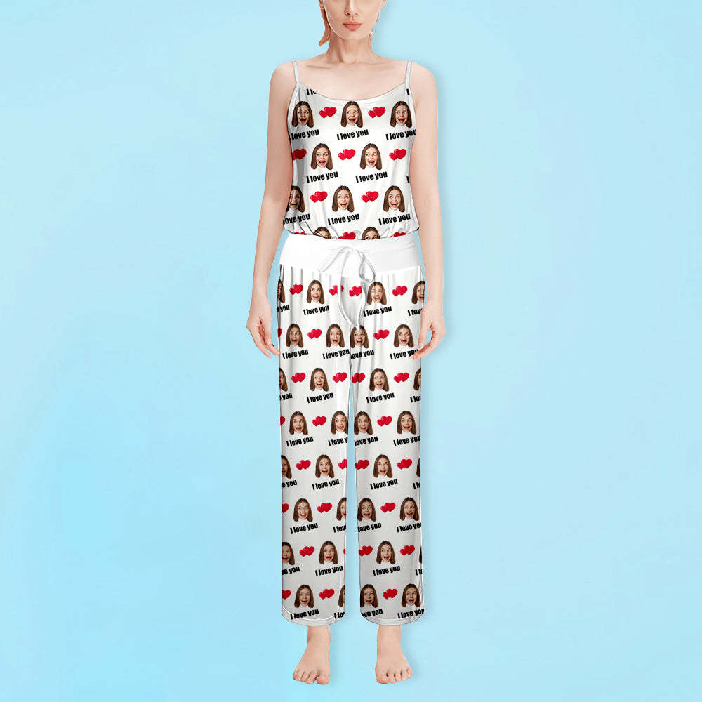 Custom Sleepwear Set With Face Customized Photo Pajamas Gifts for Her Heart & I love you-Blongser