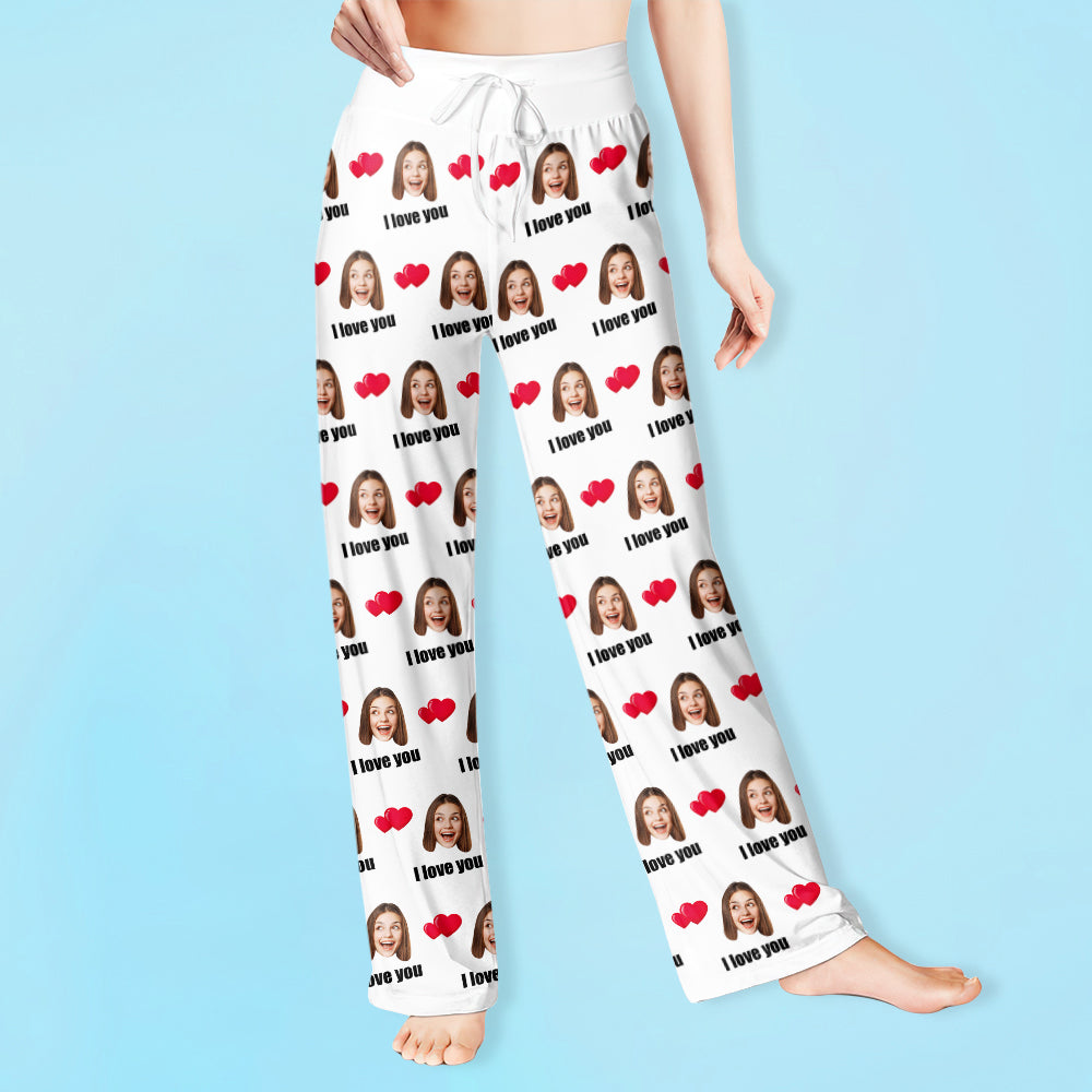 Custom Sleepwear Set With Face Customized Photo Pajamas Gifts for Her Heart & I love you-Blongser