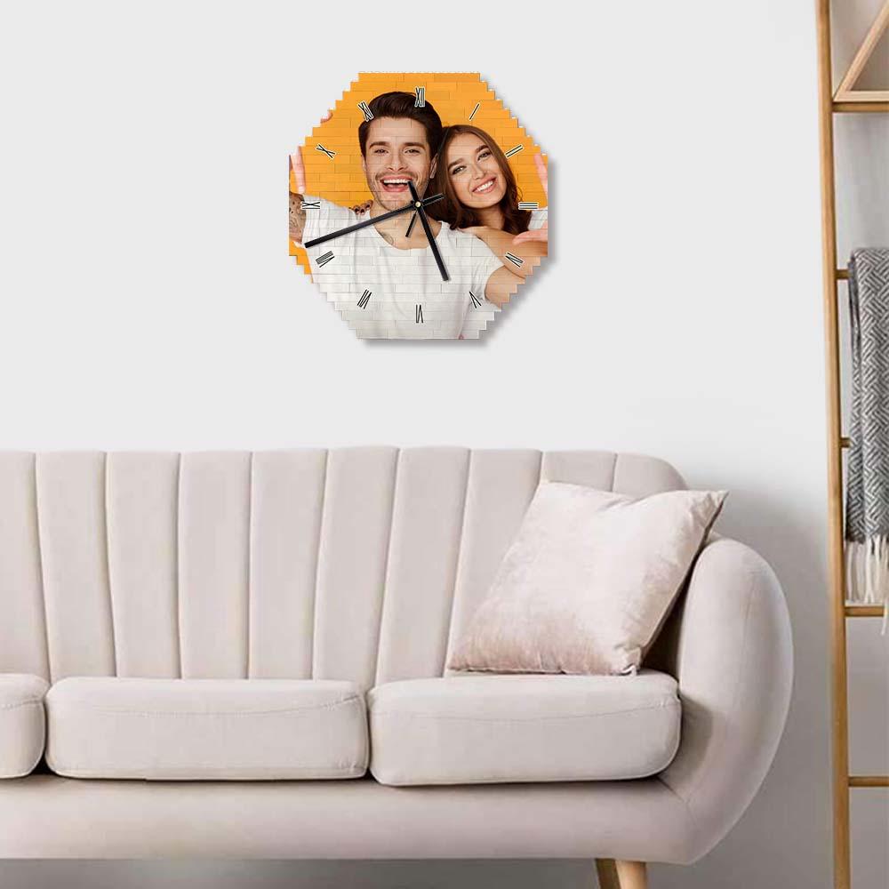 Custom Building Block Wall Clock Personality Puzzle Custom Photo Pointer Brick Clock-Blongser