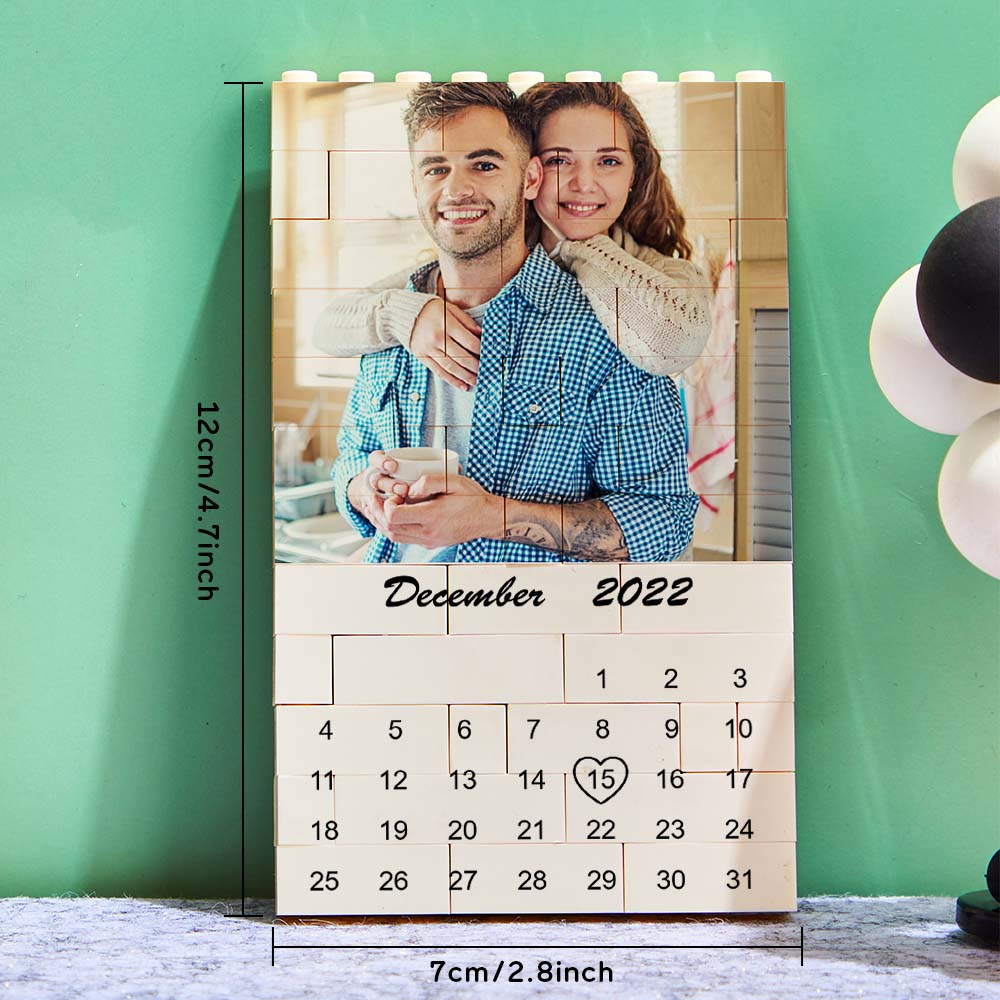 Custom Photo Building Block Puzzle Calendar Important Date Gifts for Him-Blongser