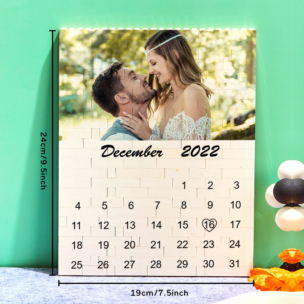 Custom Photo Building Block Puzzle Calendar Important Date Gifts for Him-Blongser