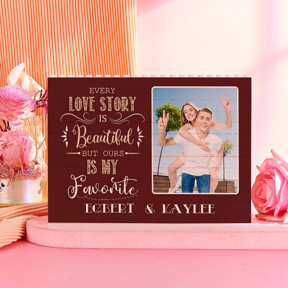 Custom Name Building Block Puzzle Horizontal Photo Brick Gift for Couple-Blongser
