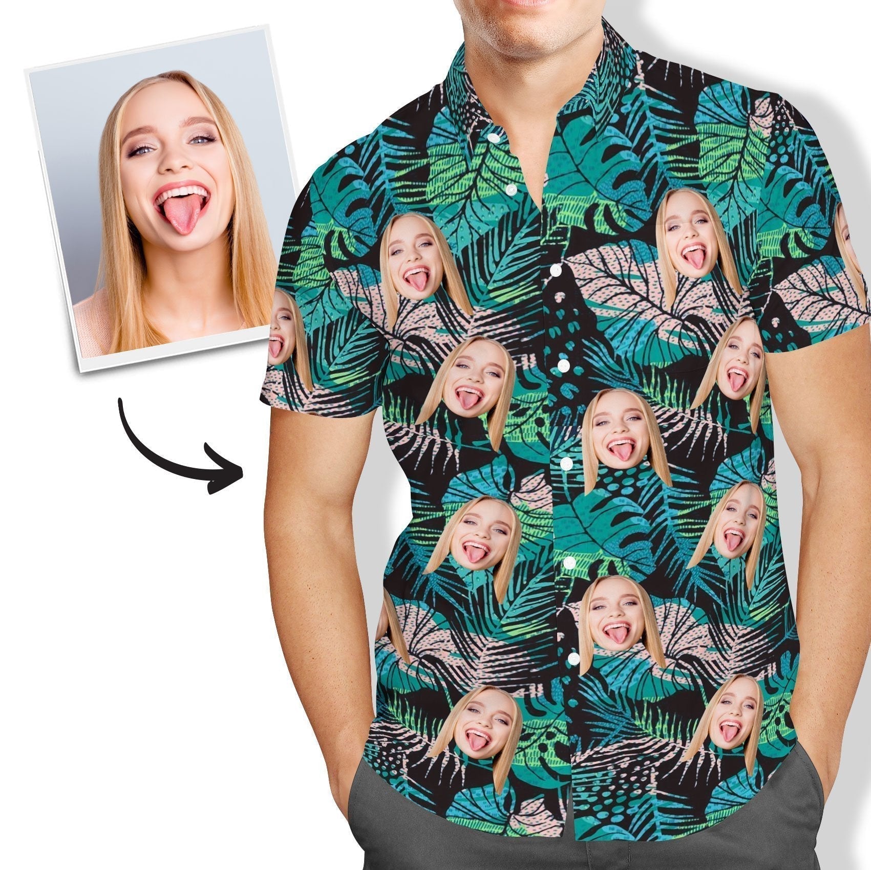 Custom Hawaiian Shirts Muti-face Design Summer Leaves Online Preview Personalized Aloha Beach Shirt For Men-Blongser