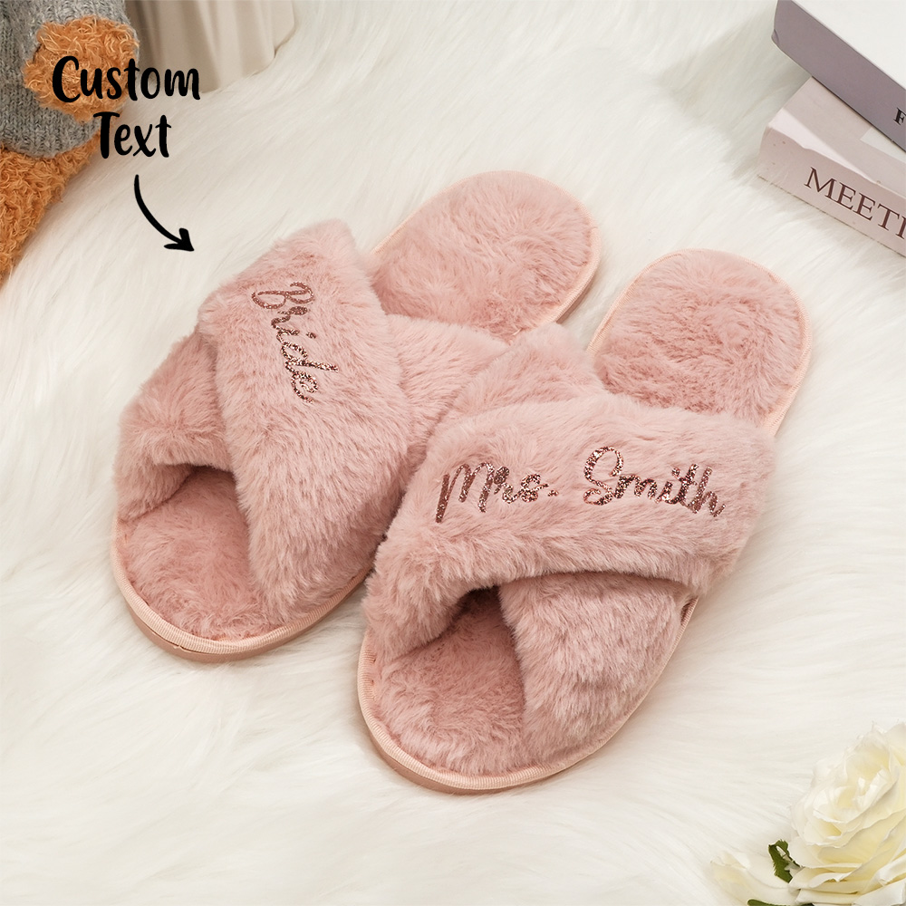 Custom Fluffy Slippers Fluffy Cross Slippers Bride Slippers Bridesmaid Gift-Blongser